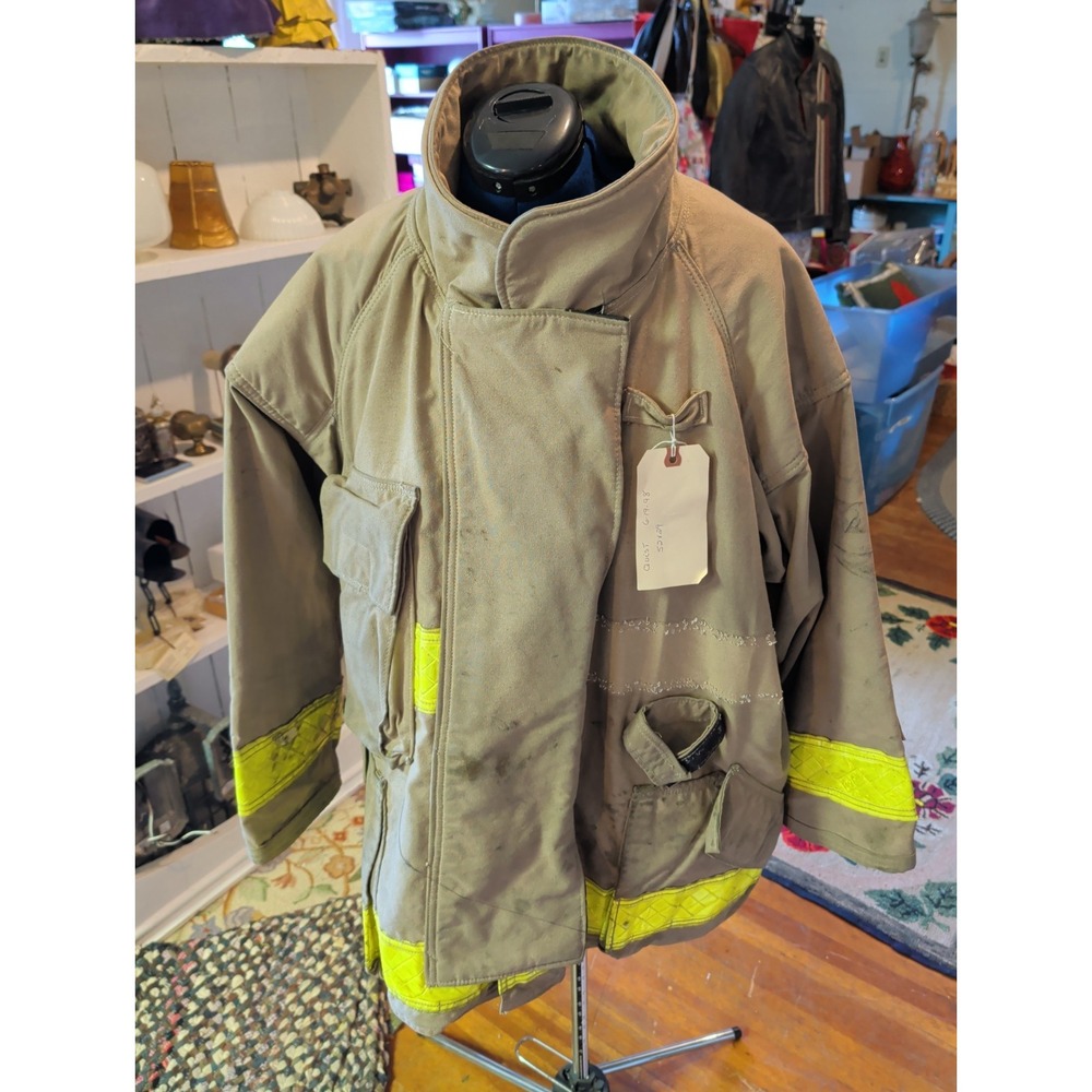 Vintage Quest Firefighter Turnout Jacket Shell Fire Coat Tan 52 x 29 Retired